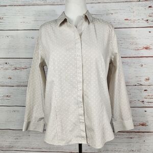 CHICOS Tan And White Striped Button-Up Shirt Size 12/14